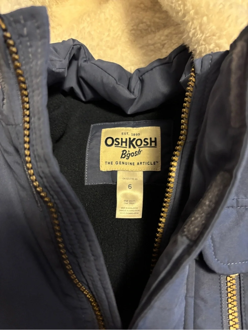 NWT OshKosh B’gosh Boys Heavyweight Winter Parka Jacket Coat Sherpa Hood Blue